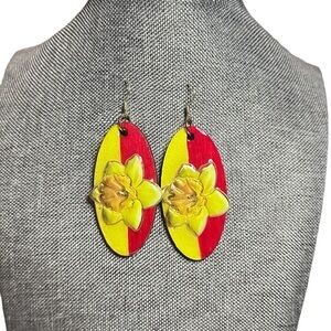 2.5” Color Block Yellow and Red Statement Earrings